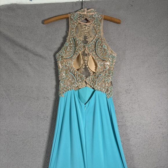 Sherri Hill Women’s‎ Size 2 Dress Illusion Bodice Nude Mesh Tulle Beaded Gown - Picture 12 of 16